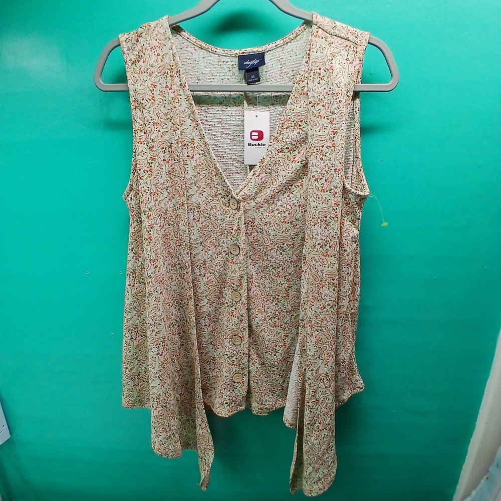 Daytrip Paisley Button Front Tank Top Medium Mint Floral Boho Tie Front X859